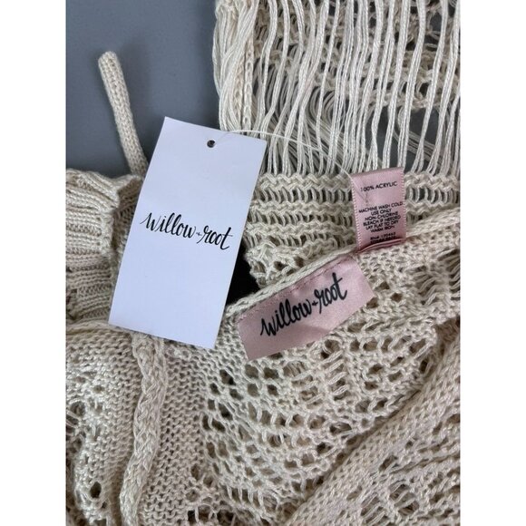 Willow+Root‎ women's XS cream crocheted lace up cropped bell sleeve boho top - Picture 10 of 11